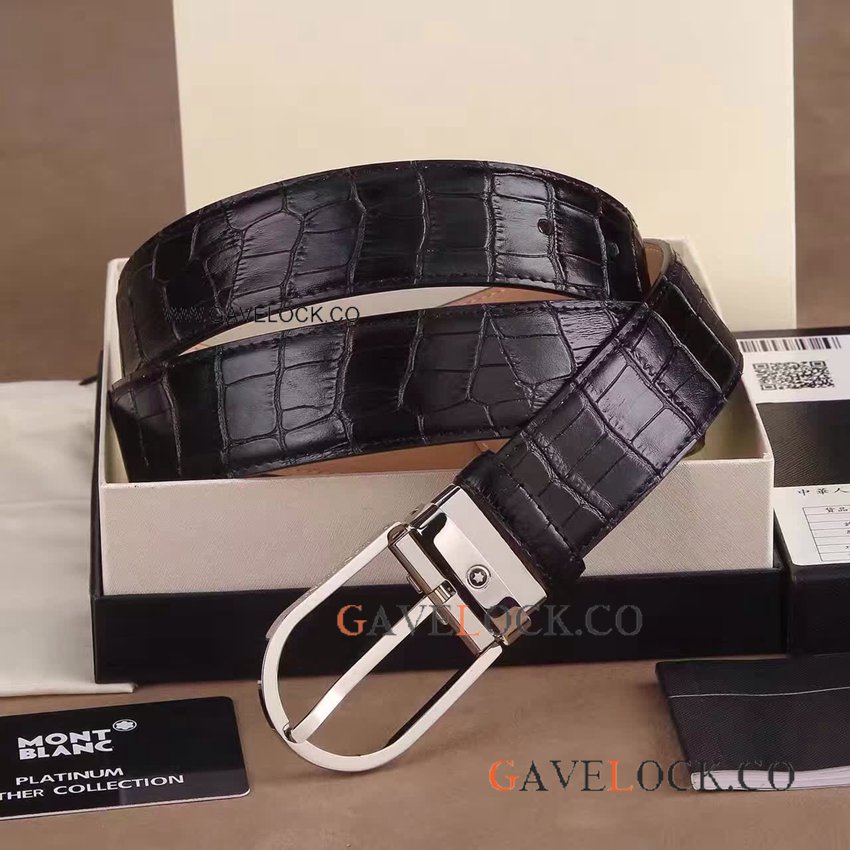 Classic Montblanc Replica Belts Leather w/ Silver Horseshoe Montblanc Buckle